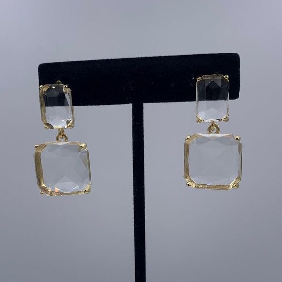 New, no tags, gold over 925 sterling clear crystal drop earring, statement piece - Picture 1 of 7